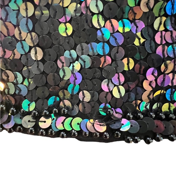 Vintage Original 80's 90's Black Sequins Beaded Top Blouse F.A. Chatta Medium - Picture 11 of 12